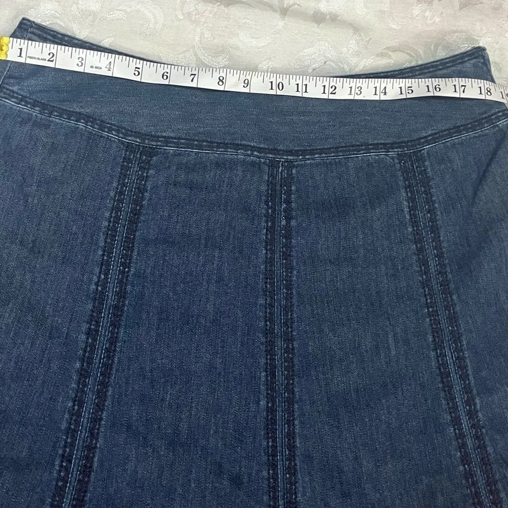 Liz Claiborne 100% Wide Waist Band Blue Denim Full Midi Side Zip Skirt sz 14
